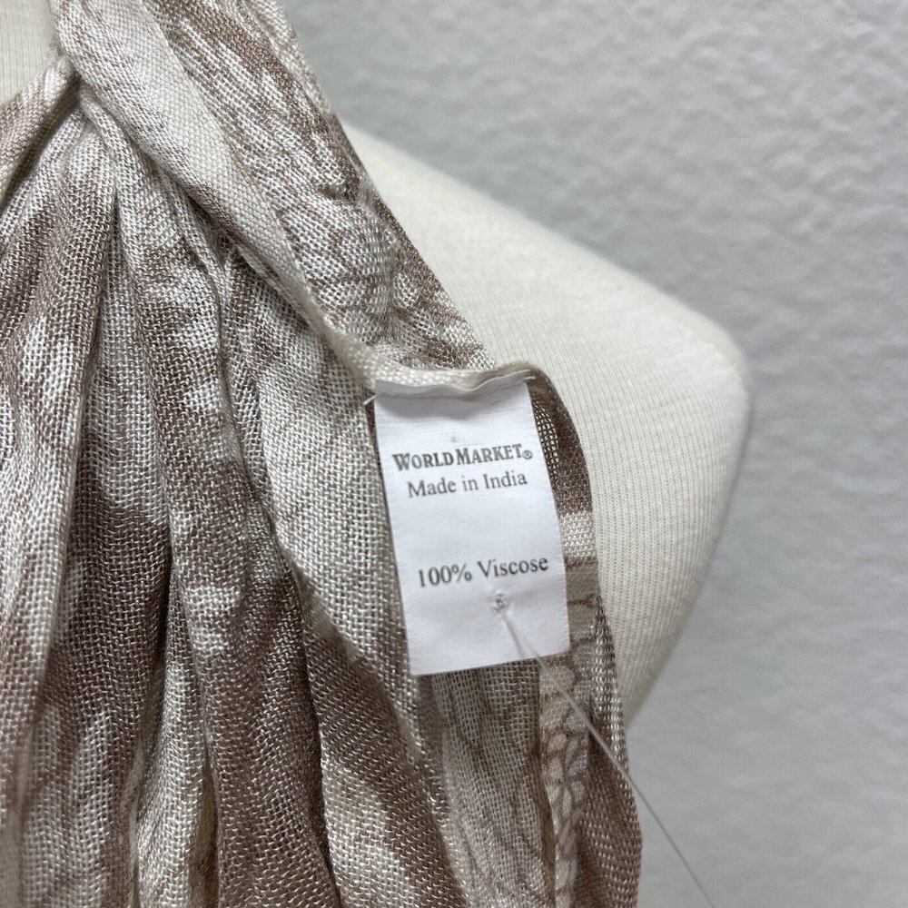 World Market Khaki Tan White Unity Scarf  100% Viscose Floral Print Design - Picture 6 of 6